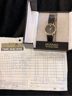 Movado Gold-Tone Case with Black Dial and Black Leather Strap